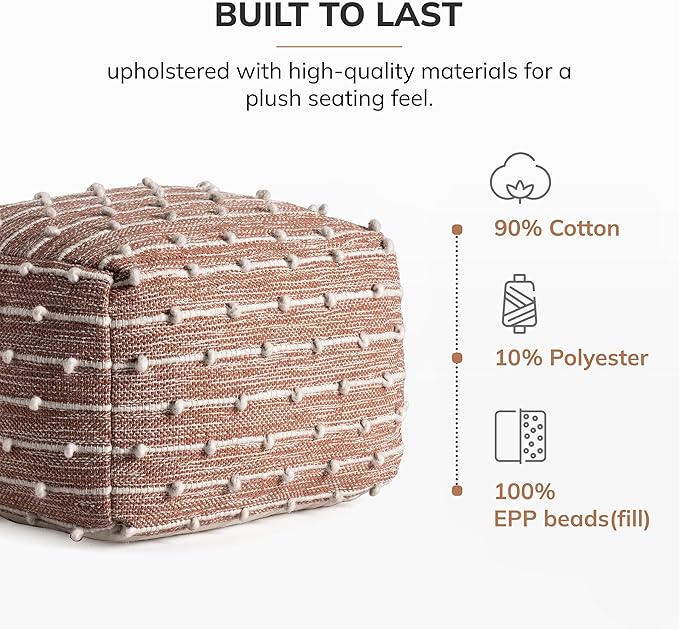Anji Mountain Pouf Ottoman Foot Rest, Handmade Ottoman Pouf, Comfortable Foot Stool, Decorative Floor Seating for Living Room Decor, Bedroom & Home Décor Accent - Hearth Stitch