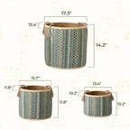 Set of 3 Handwoven Sedge Grass Baskets with Turquoise Brocade Cover – Decorative Woven Storage Baskets for Laundry, Toys & Blankets – Natural Wicker Hampers for Home & Bedroom Decor