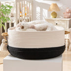KAKAMAY Woven Baskets for Storage(16"x8"),Blanket Basket for Organizing Living Room,Cotton Rope Basket Woven Baby Laundry Hamper,Collapsible Laundry Room Organization,Clothes,Toy Chest(Black)