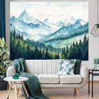 Accnicc Nature Forest Mountain Tapestry Green Misty Pine Tree Wall Tapestry for Bedroom Aesthetic Watercolor Woods Landscape Small Tapestries Wall Hanging for Living Room Dorm Decor 48 x 36 Inch