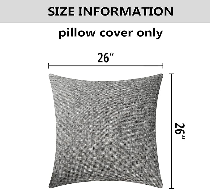 Home Brilliant Linen Large Throw Pillow Cover Euro Sham Cushion Cover for Bench Bed Sofa, 26 x 26 inch(66cm), Dark Grey