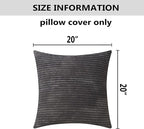 Home Brilliant Set of 2 Throw Pillow Covers Soft Velvet Corduroy Striped Square Cushion Cover for Couch, 50cm, 20 x 20 Inch, Dark Grey