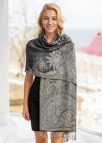 Achillea Reversible Paisley Pashmina Rave Scarf – Exotic Indian Shawls and Wraps for Evening Dresses, Festivals, All Seasons