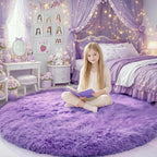 Amdrebio Purple Round Rugs 5Ft for Girls Bedroom Decor Aesthetic, Fluffy Fuzzy Circle Area Rug for Kids Playroom, Cute Furry Shaggy Circular Princess Carpet for Living Room, Baby Nursery, Preppy Dorm