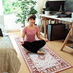 Amearea Vintage Design Runner Rugs for Living Room, 2x6 Machine Washable Floral Collection Traditional Bedroom Rug, Low Pile Cute Kids Room Print Carpet, No Slip Office Kitchen Home Decor, Red