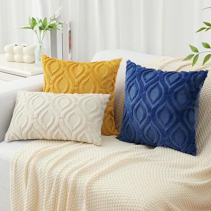 decorUhome Cozy Textured Euro Sham Throw Pillow Covers 22x22 Inch Set of 2, Soft Plush Faux Wool Dark Blue Accent Couch Pillow Covers for Modern Farmhouse Sofa Bed Living Room
