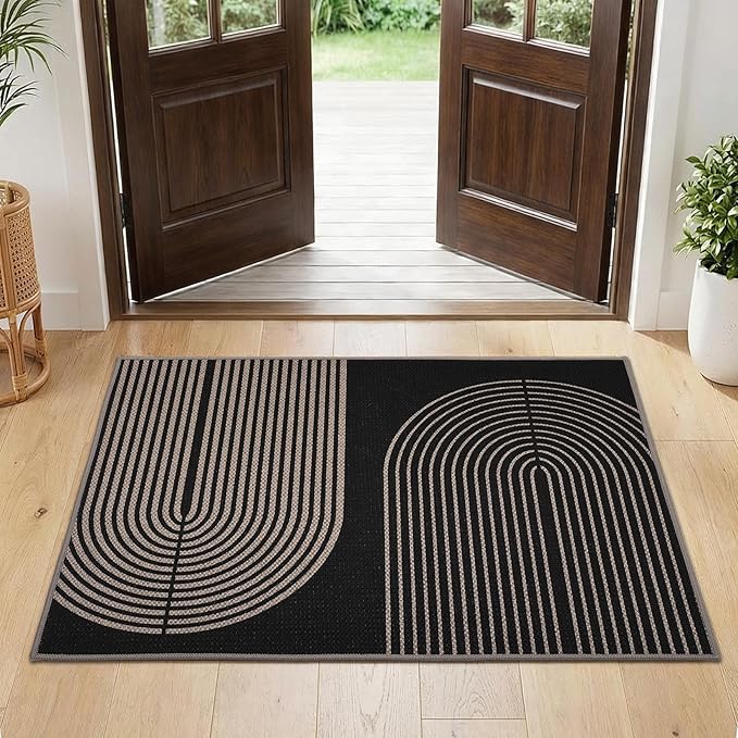 GarveeHome Modern Rainbow Easy Jute Rug, 2x3 Entryway Rug Indoor Outdoor Front Door Mat Neutral Non Slip Non Shedding Washable Farmhouse Kitchen Mat