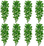 BLEUM CADE 8Pcs Fake Hanging Plants, 9 Branch Artificial Hanging Plant, Lush Faux Pothos Vines for Home Room Wall Shelf Porch Outdoor Indoor Decor (No Baskets)