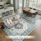 Area Rugs 7'x9' Washable Non-Slip, Floral Vintage Distress Print Pattern Medallion Carpet for Living Room Bedroom Dining Room, Green Navy Blue White Red Teal Colorful