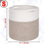 MINTWOOD Design 11 x 11 Inches Cotton Rope Basket for Flower Pot and Indoor Floor Planters, Decorative Round Woven Plant Pot Basket, Planter Covers, Small Dog Toy Storage Baskets, Light Brown