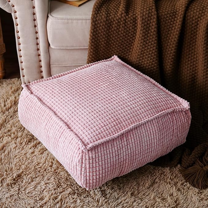 SUTAVIA Pouf Ottoman Cover Unstuffed Pouf Seat Decorative Soft Storage Bean Bag 20x20x8 Inches Square Floor Footrest for Living Room Bedroom (Dusty Pink, Square)