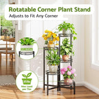 Metal Plant Stand Indoor Outdoor, 5 Tier 5 Potted Multiple Plant Shelf Stands, Wrought Iron Flower Holder Shelf, Folding Tall Rack Shelf for Patio, Balcony, Corner Living Room - BlackCircle