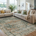 6x9 Area Rugs for Living Room Bedroom, Large Washable Rug, Green Vintage Floral Boho Style, Non Slip & Low Pile Carpet for Indoor Dining Room, Dorm and Kids Room(Green 6x9ft)