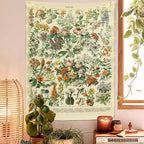 Vintage Flowers Tapestry 48”x36”, Long Vertical Wall Hanging Reference Illustrative Botanical Tapestries for Bedroom Aesthetic Floral Tapistry Botanical Plants Tapestry Wall Hanging Cute Bedroom Decor