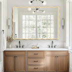 Gold Wavy Bathroom Mirror 28" x 40" Rectangle Scalloped Mirror for Wall Decor, Bathroom Vanity, Bedroom, Living Room, Entryway
