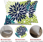 DFXSZ Navy Blue Flower Pillow Covers 16x16 Inch Set of 2 White Gray Colored Throw Pillows Outdoor Waterproof Decor for Living Room Sofa Patio Funiture Garden Floral Polyester Pillow Covers 002P16