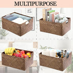 Hipiwe Seagrass Storage Baskets Bin for Shelf Handwoven Wicker Baskets Built-in Handles Rectangular Closet Bedroom Organizer Box Multipurpose Storage Basket Organizer,16.1"L x11.8"W x7.7"H