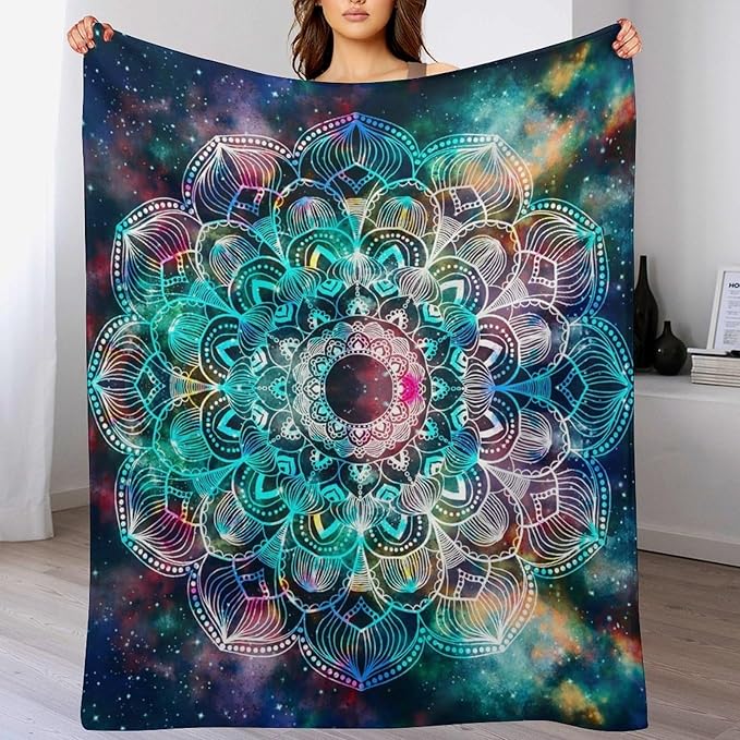 Colorful Mandala Throw Blanket Bohemian Boho Galaxy Blanket for Sofa Bed Couch Chair Or Dorm 60"x80"