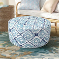 Inflatable Ottoman Stool D21 xH9 for Outdoor/Indoor Use, Water Repellent Patio Foot Rest with Portable Handle,Round Pouf Ottoman Suitable for Garden,Deck and Camping - Geometry Blue