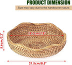 Hipiwe Natural Rattan Tray 8.5" Wicker Storage Bowls Hand Woven Basket Tray for Bread Fruit Key Round Fruit Baskets for Kitchen Entryway Tabletop Decorative Baskets Bowl