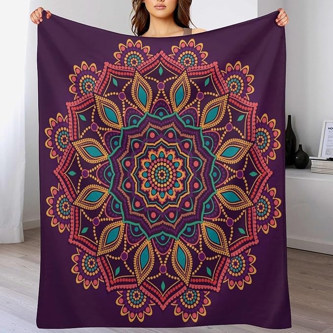 Mandala Throw Blanket Indian Hippie Bohemian Art Floral Texture Pattern Blanket for Sofa Bed Couch Chair Or Dorm 50"x60"