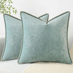 decorUhome Summer Chenille Soft Cozy Throw Pillow Covers 26x26 Set of 2, Modern Farmhouse Boho Velvet Decorative Euro Sham Pillow Cases with Stitched Edge for Couch Sofa Bed Home Decor, Aqua Haze