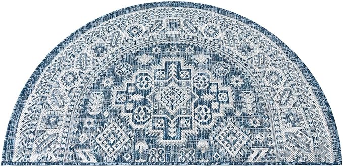 Rugs.com Outdoor Aztec Collection Rug – 2x4 Hearth Blue Flatweave-Pile Rug Perfect for Living Rooms, Large Dining Rooms, Open Floorplans
