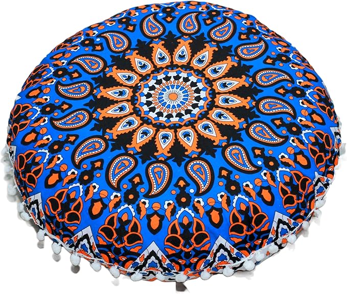 INDIAN CRAFT CASTLE Floor Pillows Cover Cute Throw Pillows Cover Floor Seat Cushion Cover Chair Pads for Back to School First Day of School for Sofa Couch Bed Decor 22 Inches (Blue Brown)