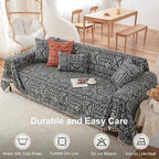 VClife Bohemian Couch Cover Sectional Sofa Cover Washable for L Shape Sofa, 1 PC Soft Chenille Couch Cover for 2 Cushion Couch - Boho Black White Jacquard Loveseat Slipcover for Couch Bed, 71" x 118"