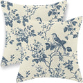 Chinoiserie Pillow Covers 18x18 Inch Set of 2 Blue Floral Bird Throw Pillows Vintage Blue Flower Decorations Pillow Cases Outdoor Chinoiserie Decor Farmhouse Linen Cushion Cover for Couch Home