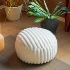 Unstuffed Pouf Ottoman Cover Soft Storage Extra Seat Farmhouse Comfortable Bohemian Poufs Accent Footrest 20x20x8 Inches for Living Room Bedroom Study Nook (White, Round)