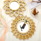 Dandat Set of 4 Gold Mirrors for Wall Decor Small Circle Flowers Mirrors Decorative Silvery Hanging Wall Art Flowers Mirror for Home Living Dinning Room Bedroom Bathroom Boho Art Gifts(Gold)