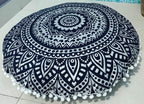 INDIAN CRAFT CASTLE 24" Blue Silver Mandala Barmeri Large Floor Pillow Cover Cushion Meditation Seating Ottoman Throw Cover Hippie Decorative Zipped Bohemian Pouf Ottoman Pom Pom Cases 24" Round