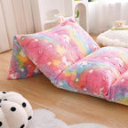Mengersi Velvet Floor Pillows,Unicorn Glow in The Dark Pillow Bed Floor Lounger Cover for Kids Girls Boys,Mattress Floor Bed Sleeping Mat for Girls Teen Toddler,Requires 5 Pillows(Queen,Pink)