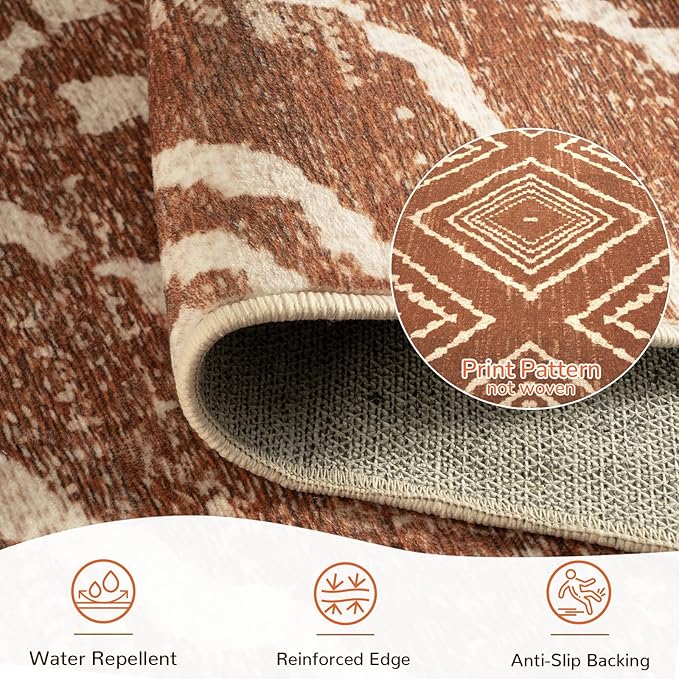 Area Rug 5x7 Rug Machine Washable Non-Slip Low Pile Print Pattern Western Rug for Living Room Bedroom Entryway Tribal Series -Yellowbrown/Cream