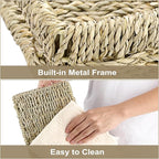 Bathroom Vanity Tray, Seagrass Long Narrow Counter Tray with Handles, Decorative Woven Organizer Trays for Toilet Tank, Shelves, Farmhouse Hand Towel Basket Holder for Storage, Natural (Large)
