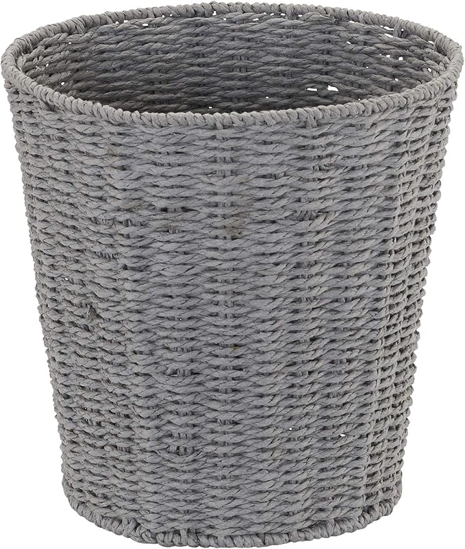 Household Essentials Woven Waste Basket, Gray Paper Rope Waste Bin for Bathroom, Bedroom, Office