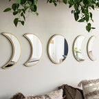10.4" Raw Acrylic Moon Phase Wall Mirror Set - 5-Piece Boho Celestial Decor for Living Room Bedroom Entryway, Easy Stick-On Installation, Shatterproof Safety Design