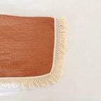 Muslin Cotton Baby Receiving Blanket with Fringe, Boho Bohemian Tassels, Nursery Decor, Boy or Girl Unisex Swaddle Wrap, Use as Throw or Nursing Fringed Blankets (Rust)