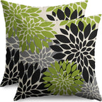 Black Lime Green Pillow Covers 22X22 Inch Set of 2, Spring Summer Floral Dahlia Flower Cream Decorative Throw Pillow Covers Outdoor Modern Farmhouse Cushion Case for Home Couch Sofa Bed Decor