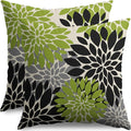 Black Lime Green Pillow Covers 24X24 Inch Set of 2, Spring Summer Floral Dahlia Flower Cream Decorative Throw Pillow Covers Outdoor Modern Farmhouse Cushion Case for Home Couch Sofa Bed Decor