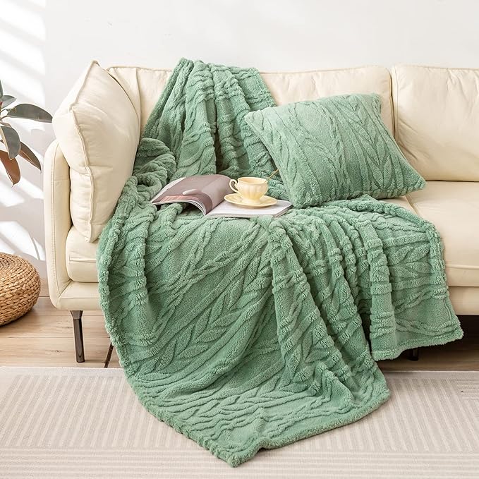 YUSOKI Twin XL Blanket Single Layer,Weight(3.1lb),370GMS-3D Stylish Design for Gift Home Decor (Sage Green,65"x90")