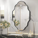 Scalloped Mirror for Bathroom - 24"x36" Black Bathroom Mirror with Aviation Aluminum Alloy Frame & Shatter-Proof Glass for Living Room Bedroom Entryway, Brushed Black Frame(x1)