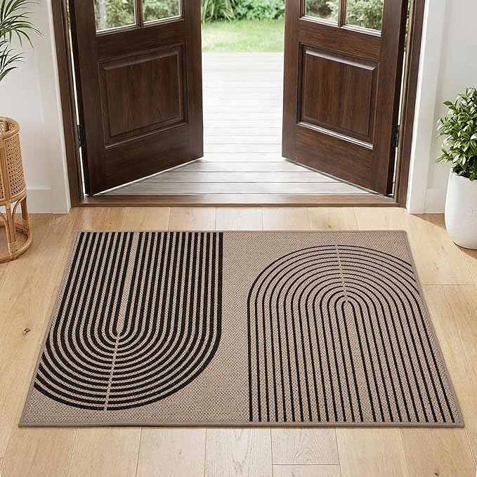 GarveeHome Modern Rainbow Easy Jute 3x5 Patio Rug, Indoor/Outdoor Patio & Entryway Mat, Washable Non-Slip Carpet for Mudroom, Farmhouse Decor, Front Door