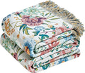 Boho Throw Blanket - 100% Cotton Ultra Soft Muslin Blanket, 50"x60" Lightweight Floral Framhouse Bedding Spring Blanket for Bed, All Season Blue Bohemian Bedroom Home Decor Quilt