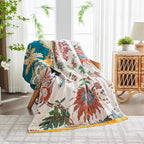 Boho Blanket for Bed 100% Cotton Bohemian Throw Blankets Ultra Soft Woven Muslin Decorative Blankets All Seasons Vintage Quilt Knitted Blanket for Sofa Chair(Beige, 80"x90")