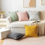 MIULEE Decorative Throw Pillow Covers for Couch Bed Livingroom 16x16 Inch Set of 2 Fall Mustard Yellow Boho Accent Throw Pllows Broadside Striped Patchwork Soft Corduroy Pillowcases