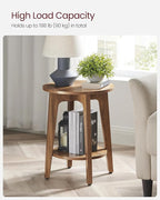 VASAGLE MAEZO Collection - Side Table, 2-Tier Small Round End Table, Nightstand with Tapered Legs, Curved Transitions, for Small Spaces, Living Room, Bedroom, Honey Brown ULET283T41