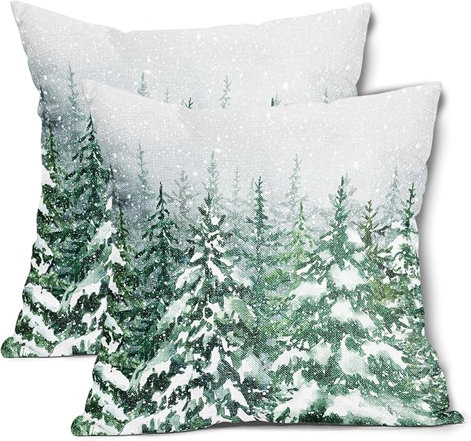 Kawani Green Pine Tree Pillow Covers 24X24 Inch Winter Forest Snowflake Decorative Pillow Cases Set of 2 Christmas Holiday Throw Pillows for Cushion Sofa Couch Outdoor