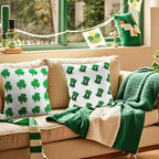 2 Pcs Tufted St. Patrick's Day Pillow Covers 18'' Green Clover Boucle Throw Pillow Cases 3D Soft Plush Faux Fur Wool Couch Cushion Case for Chair Sofa Bedroom Living Room Home Decor
